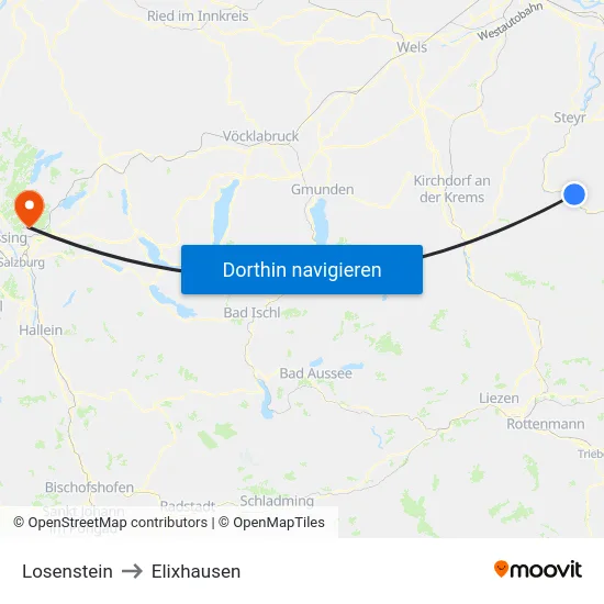 Losenstein to Elixhausen map