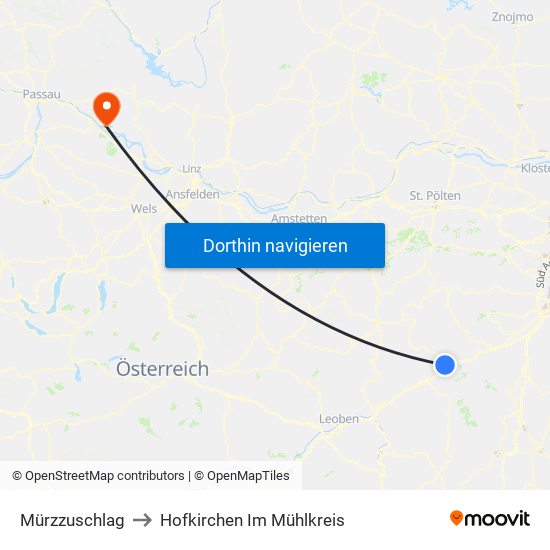 Mürzzuschlag to Hofkirchen Im Mühlkreis map