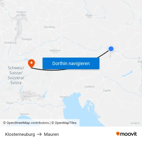 Klosterneuburg to Mauren map