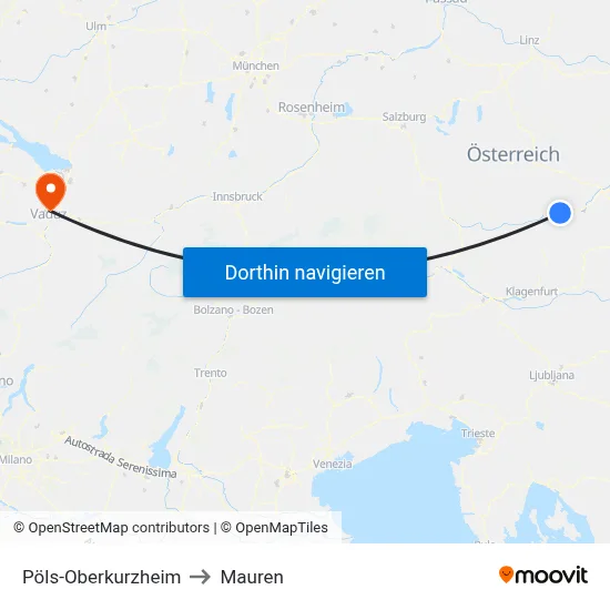 Pöls-Oberkurzheim to Mauren map