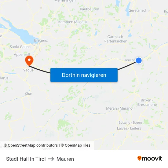 Stadt Hall In Tirol to Mauren map