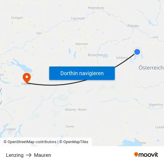 Lenzing to Mauren map