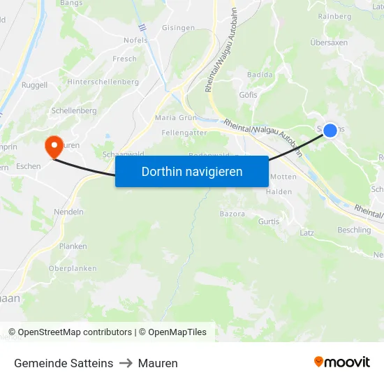 Gemeinde Satteins to Mauren map