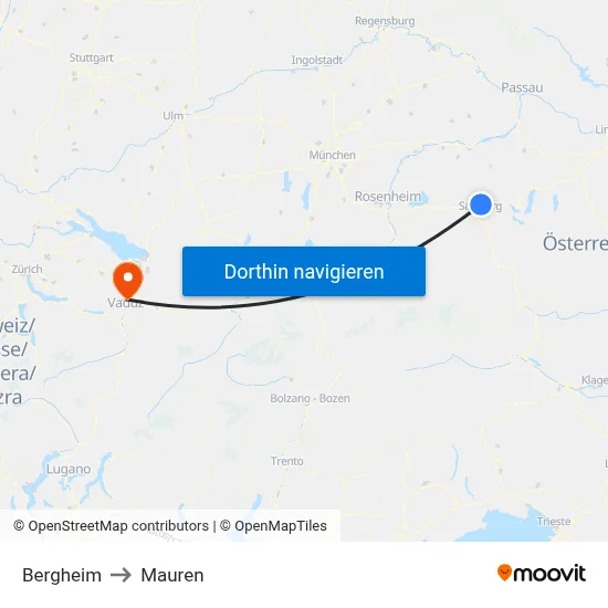 Bergheim to Mauren map