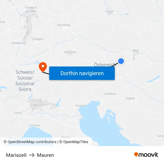 Mariazell to Mauren map