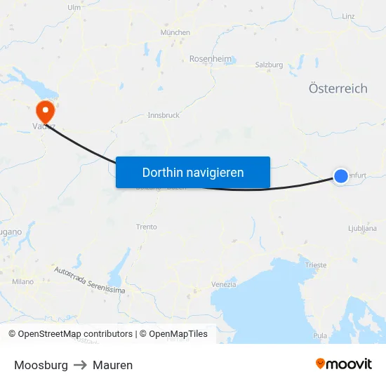 Moosburg to Mauren map