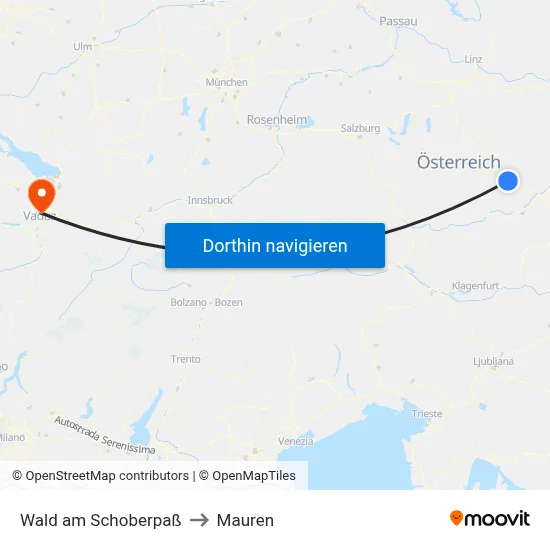Wald am Schoberpaß to Mauren map
