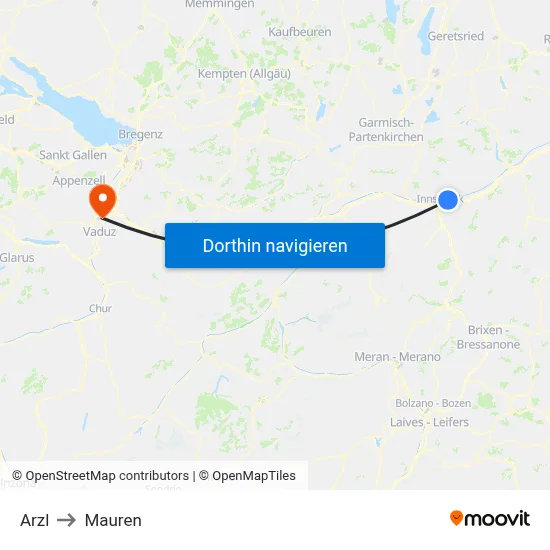 Arzl to Mauren map