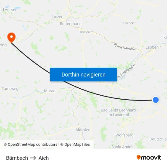 Bärnbach to Aich map