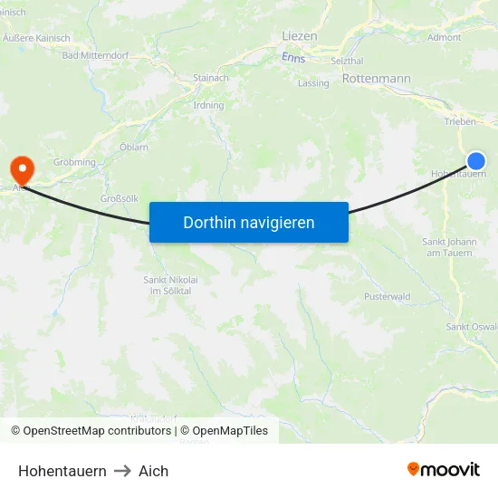 Hohentauern to Aich map