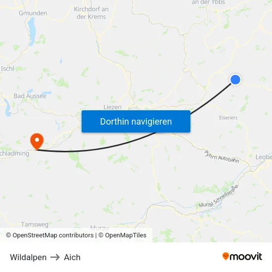 Wildalpen to Aich map