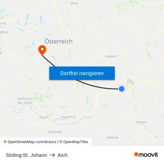 Söding-St. Johann to Aich map