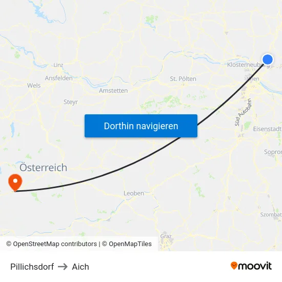 Pillichsdorf to Aich map