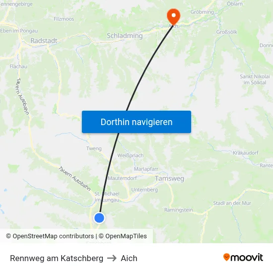 Rennweg am Katschberg to Aich map