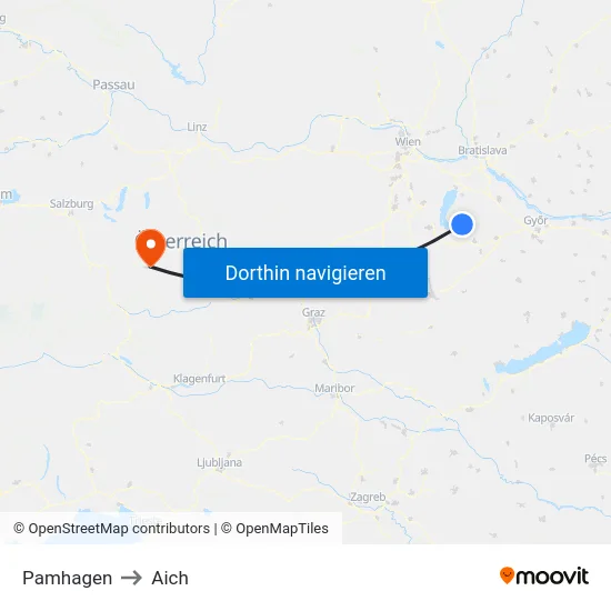 Pamhagen to Aich map