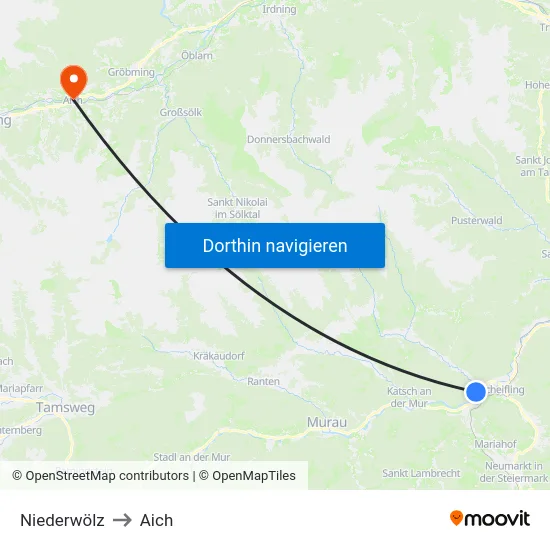 Niederwölz to Aich map