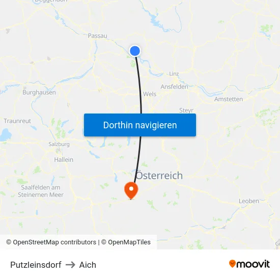 Putzleinsdorf to Aich map