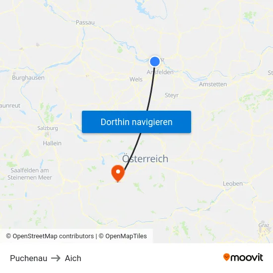 Puchenau to Aich map