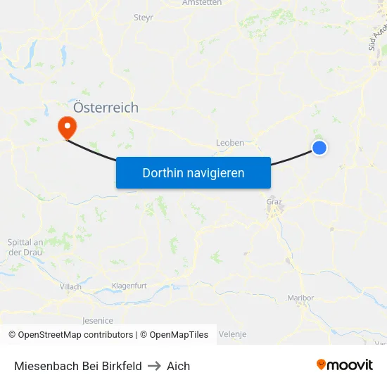 Miesenbach Bei Birkfeld to Aich map