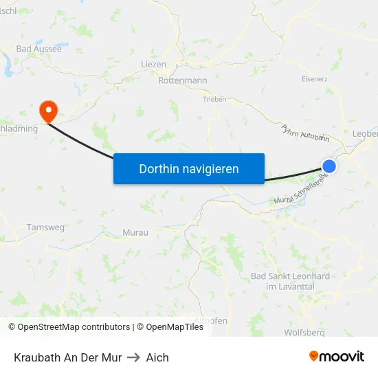 Kraubath An Der Mur to Aich map