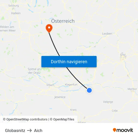 Globasnitz to Aich map