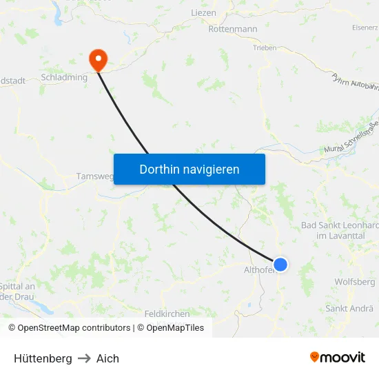 Hüttenberg to Aich map