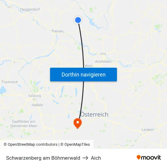 Schwarzenberg am Böhmerwald to Aich map