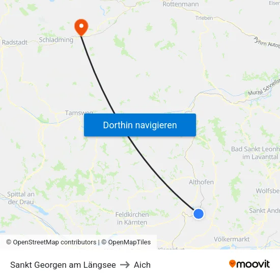 Sankt Georgen am Längsee to Aich map