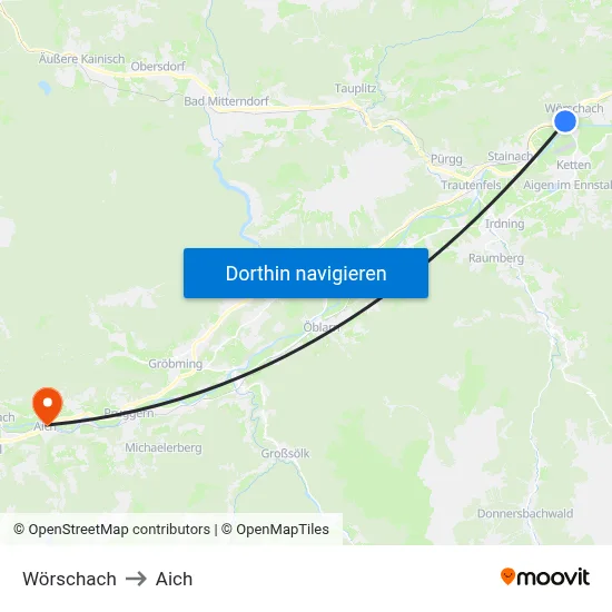 Wörschach to Aich map