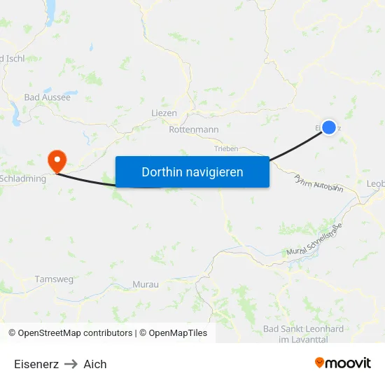 Eisenerz to Aich map