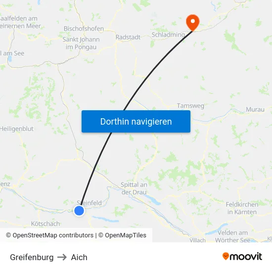 Greifenburg to Aich map