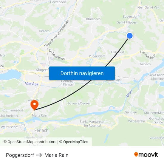 Poggersdorf to Maria Rain map
