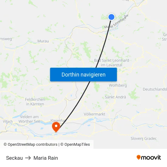 Seckau to Maria Rain map