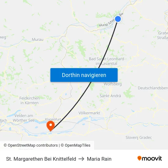 St. Margarethen Bei Knittelfeld to Maria Rain map