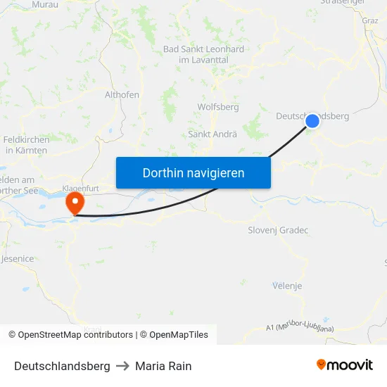 Deutschlandsberg to Maria Rain map