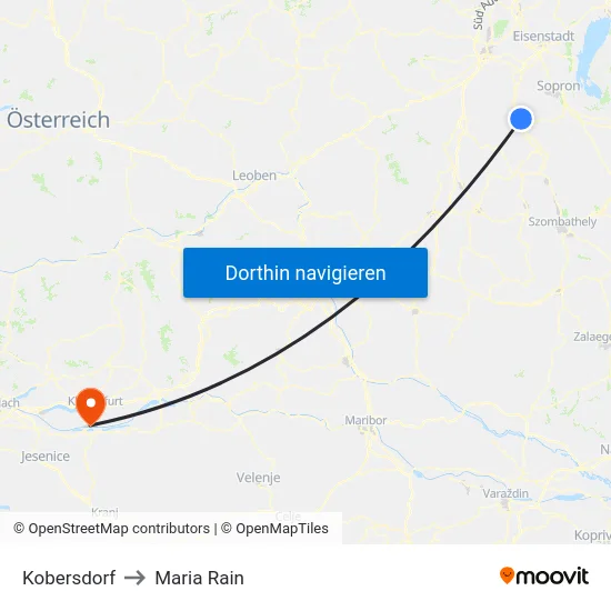 Kobersdorf to Maria Rain map