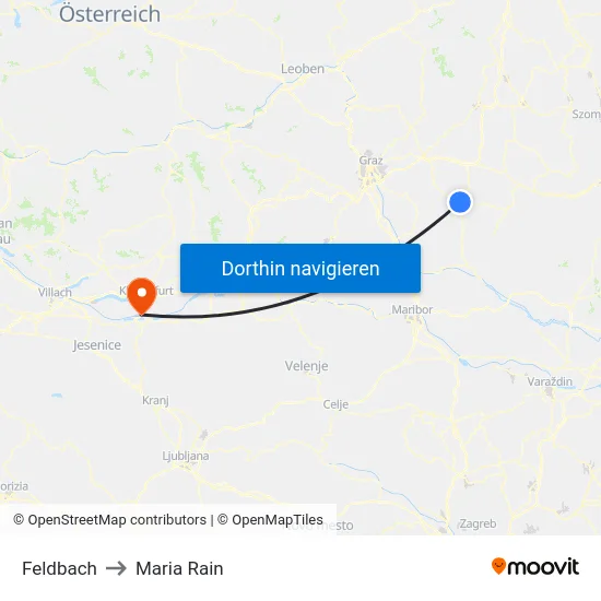 Feldbach to Maria Rain map
