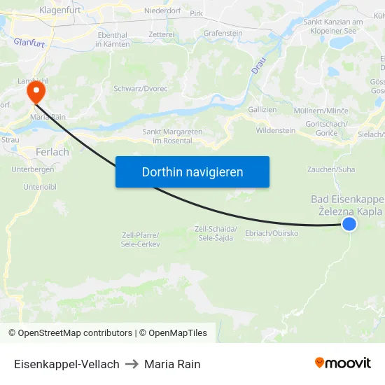 Eisenkappel-Vellach to Maria Rain map