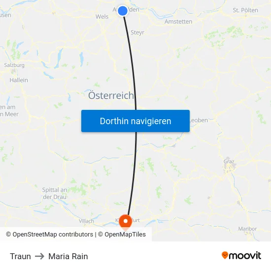 Traun to Maria Rain map