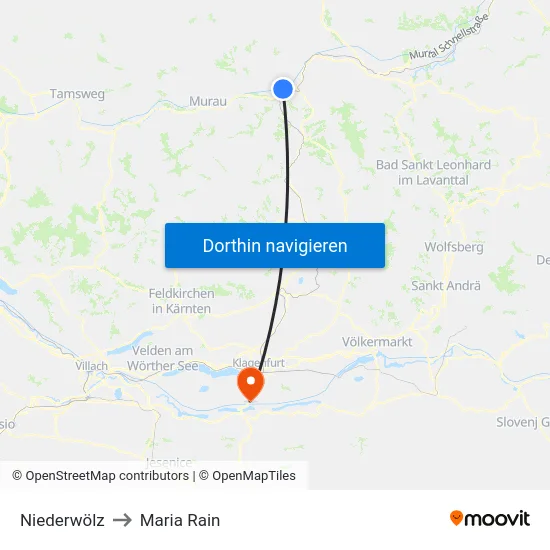 Niederwölz to Maria Rain map