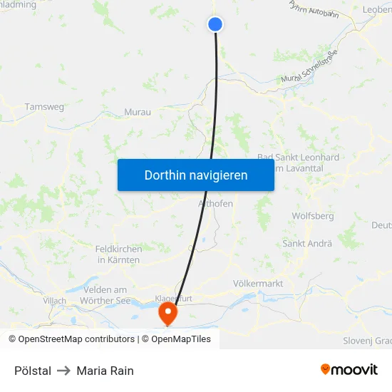 Pölstal to Maria Rain map