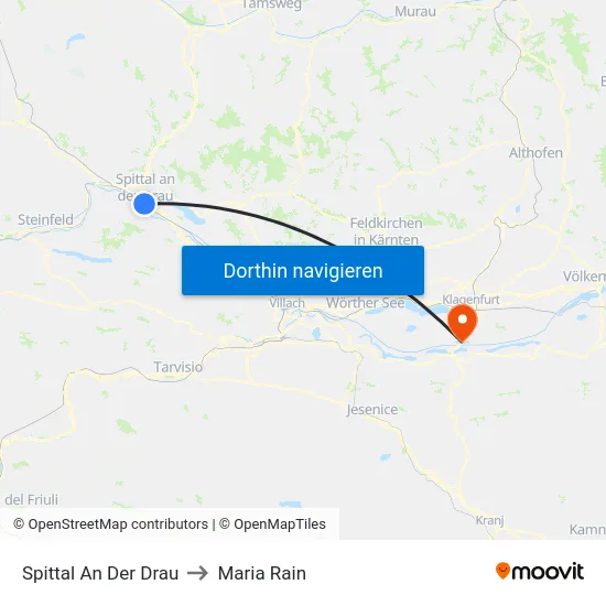 Spittal An Der Drau to Maria Rain map