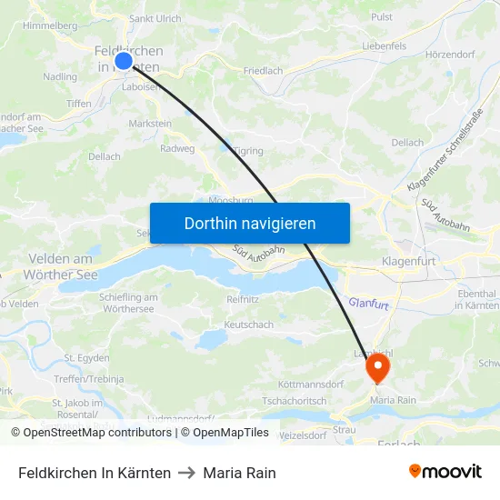 Feldkirchen In Kärnten to Maria Rain map