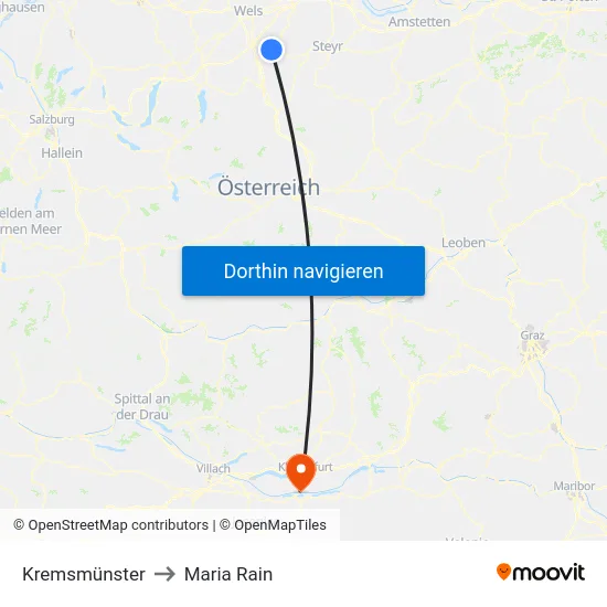Kremsmünster to Maria Rain map