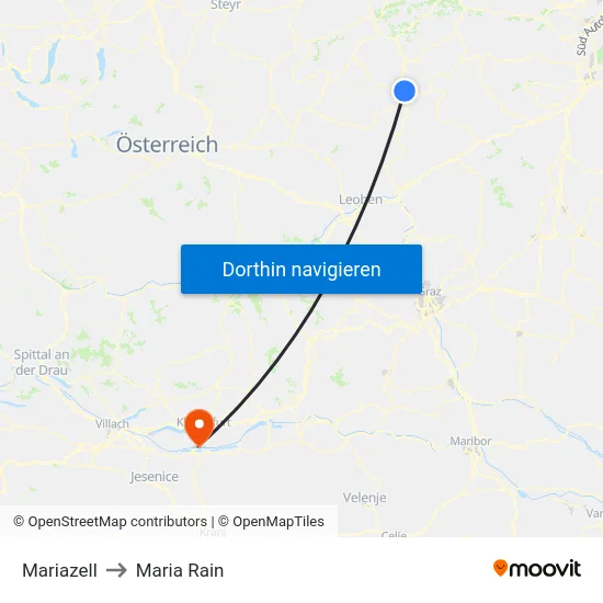 Mariazell to Maria Rain map