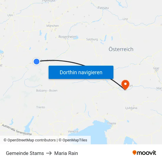 Gemeinde Stams to Maria Rain map