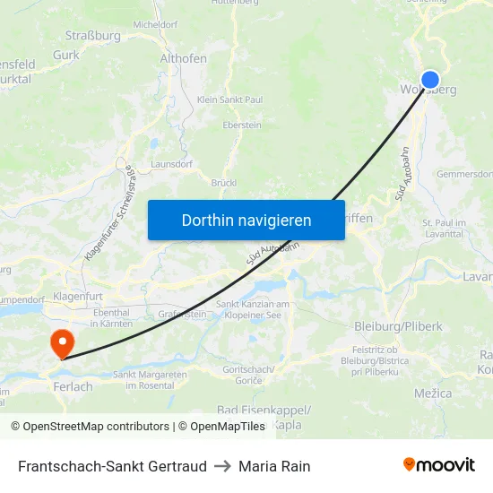 Frantschach-Sankt Gertraud to Maria Rain map