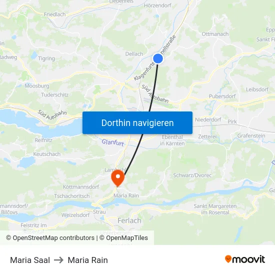 Maria Saal to Maria Rain map