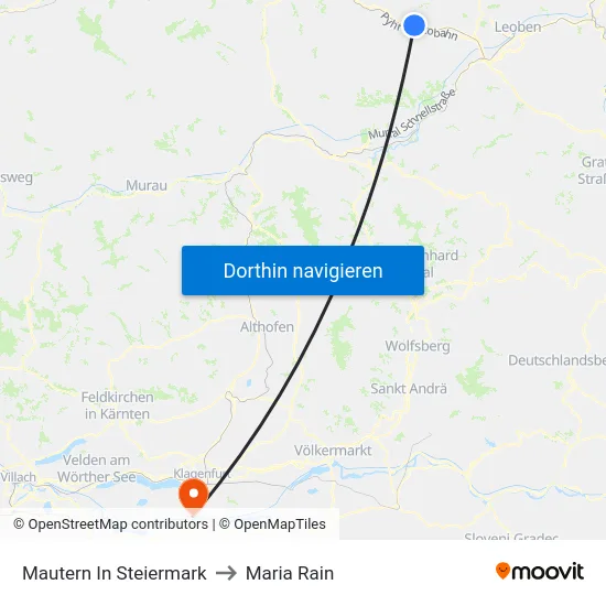 Mautern In Steiermark to Maria Rain map