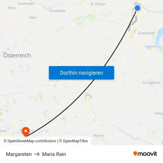 Margareten to Maria Rain map